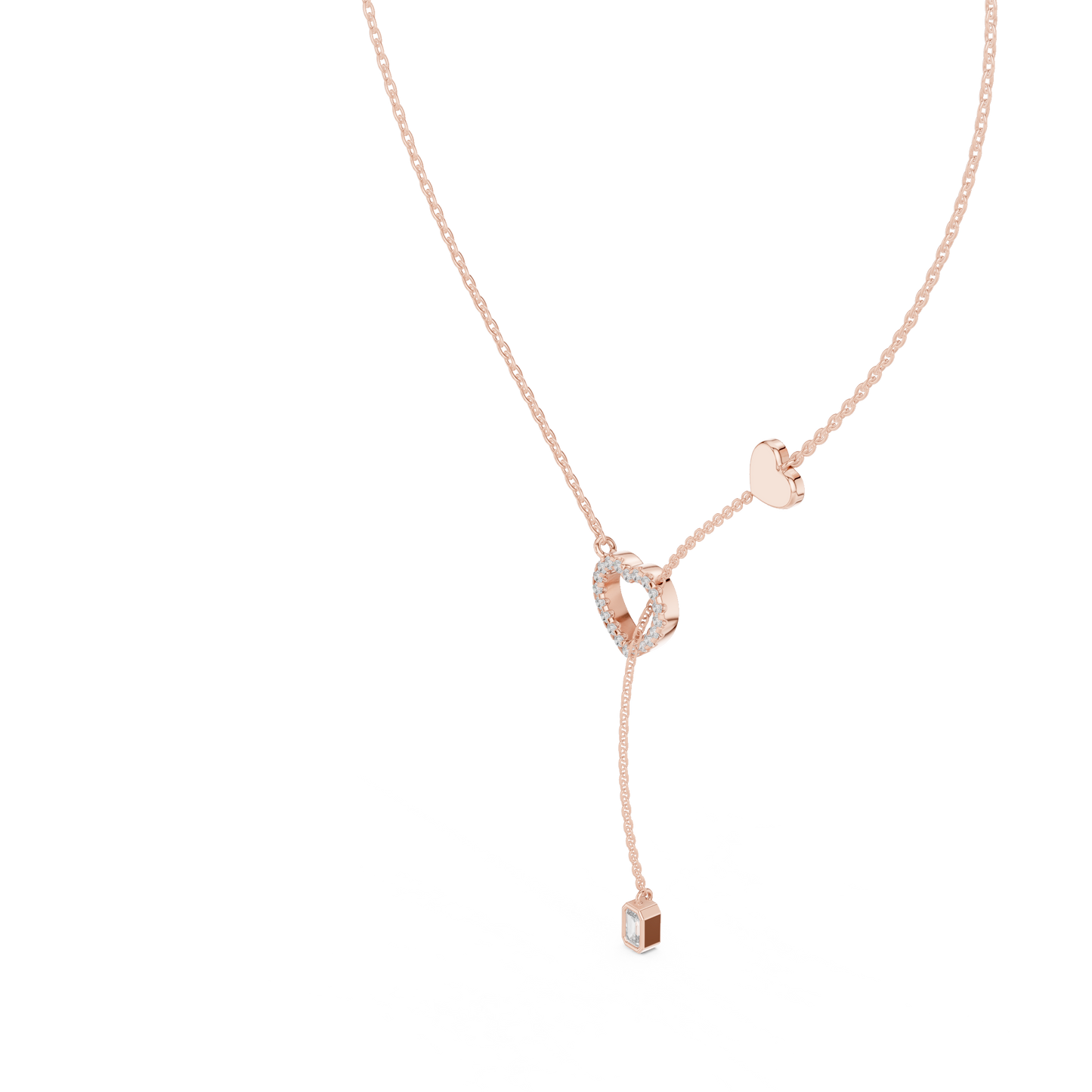 Double Heart Y Necklace with Lab Diamond – Romantic Lariat Chain for Women | Love Pendant for Rich & Classy Gifting