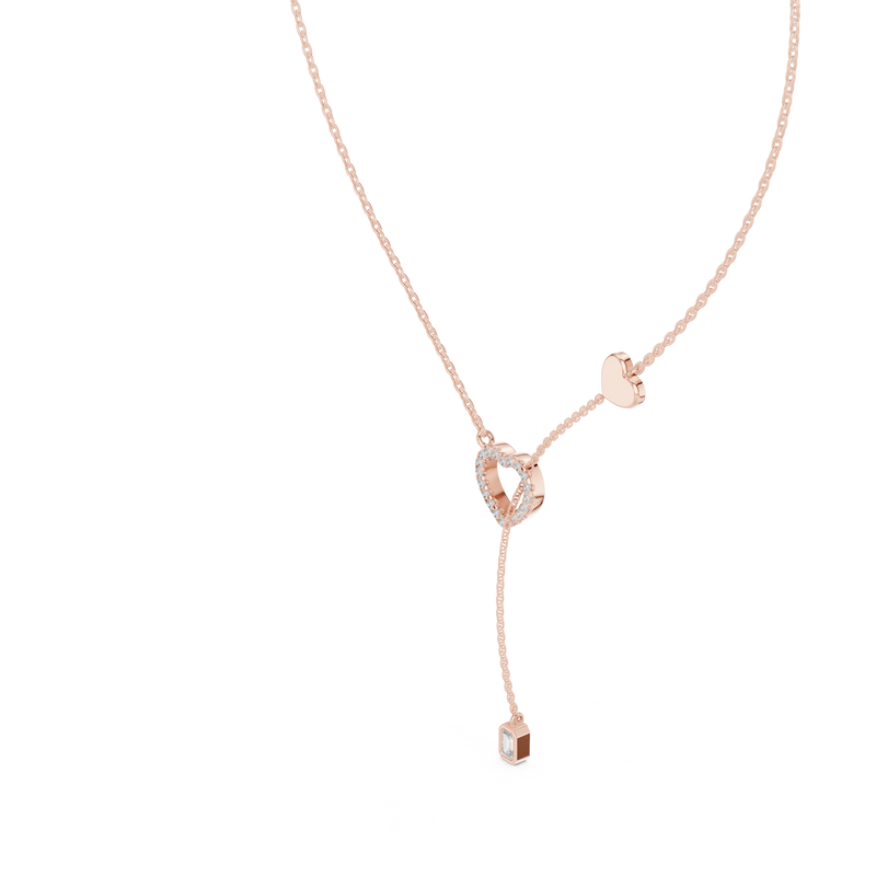 Double Heart Y Necklace with Lab Diamond – Romantic Lariat Chain for Women | Love Pendant for Rich & Classy Gifting
