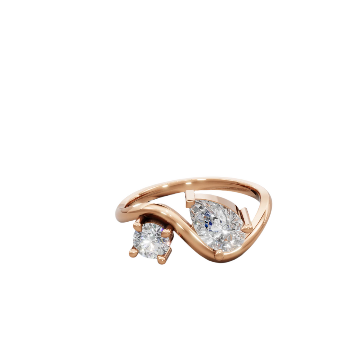 Elegant Twist Toi et Moi Lab Grown Diamond Ring | Pear & Round Cut | Luxury Crossover Design