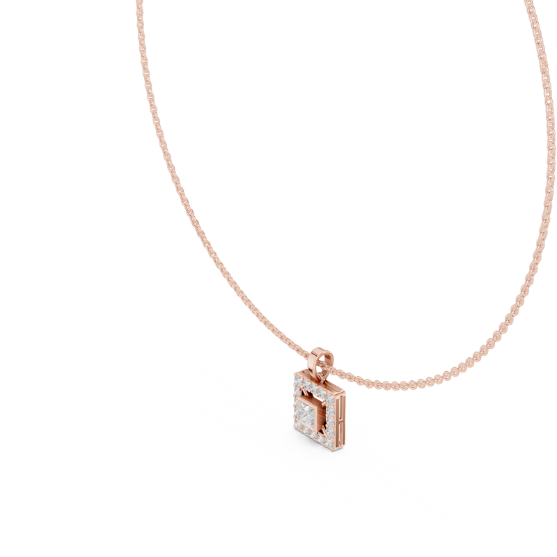 Royal Minimalism Halo Princess Pendant Necklace in Lab Diamonds