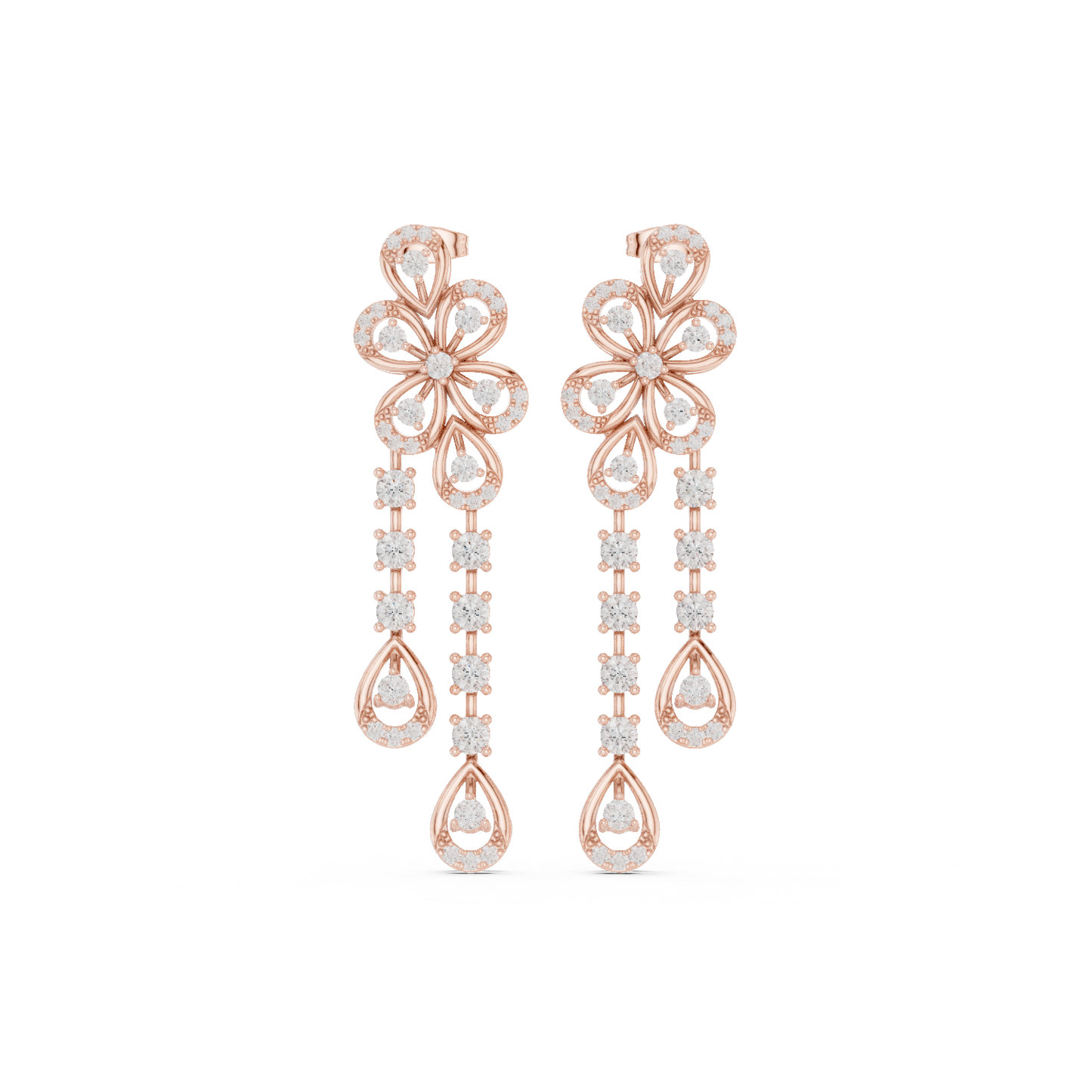 Blooming Grace Lab Diamond Floral Dangler Earrings For Wedding & Parties