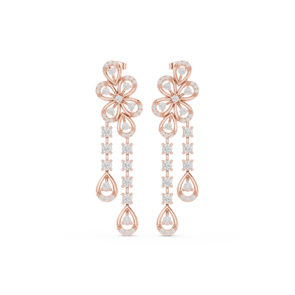 Blooming Grace Lab Diamond Floral Dangler Earrings For Wedding & Parties
