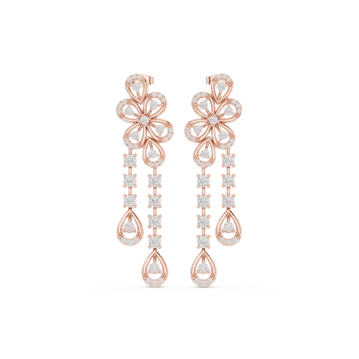 Blooming Grace Lab Diamond Floral Dangler Earrings For Wedding & Parties