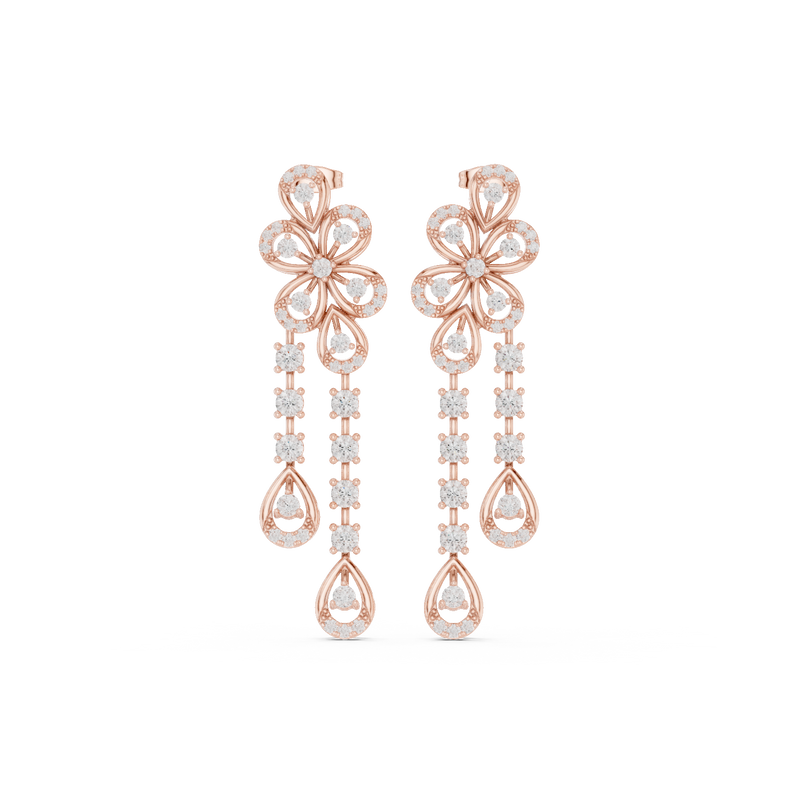 Blooming Grace Lab Diamond Floral Dangler Earrings For Wedding & Parties