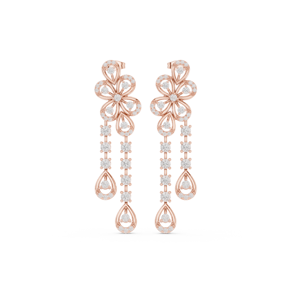 Blooming Grace Lab Diamond Floral Dangler Earrings For Wedding & Parties