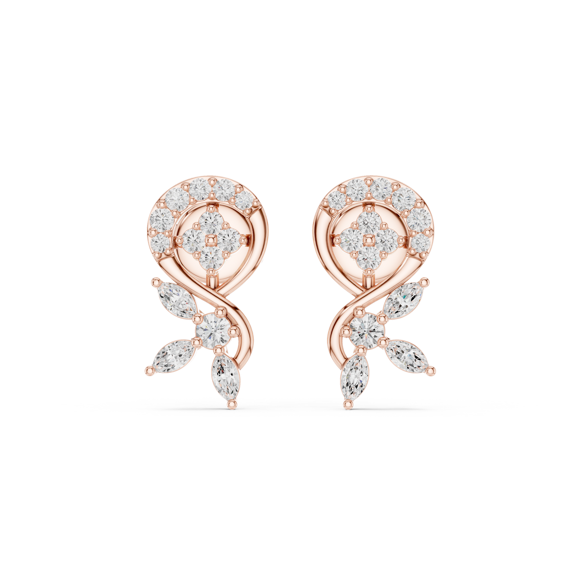 Paisley Leaves Lab Diamonds Stud Earrings
