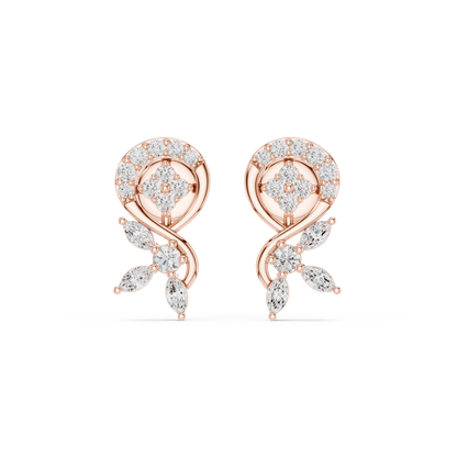 Paisley Leaves Lab Diamonds Stud Earrings