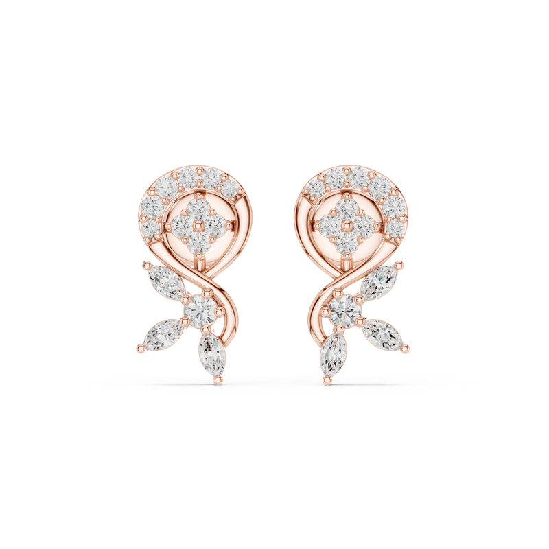 Paisley Leaves Lab Diamonds Stud Earrings