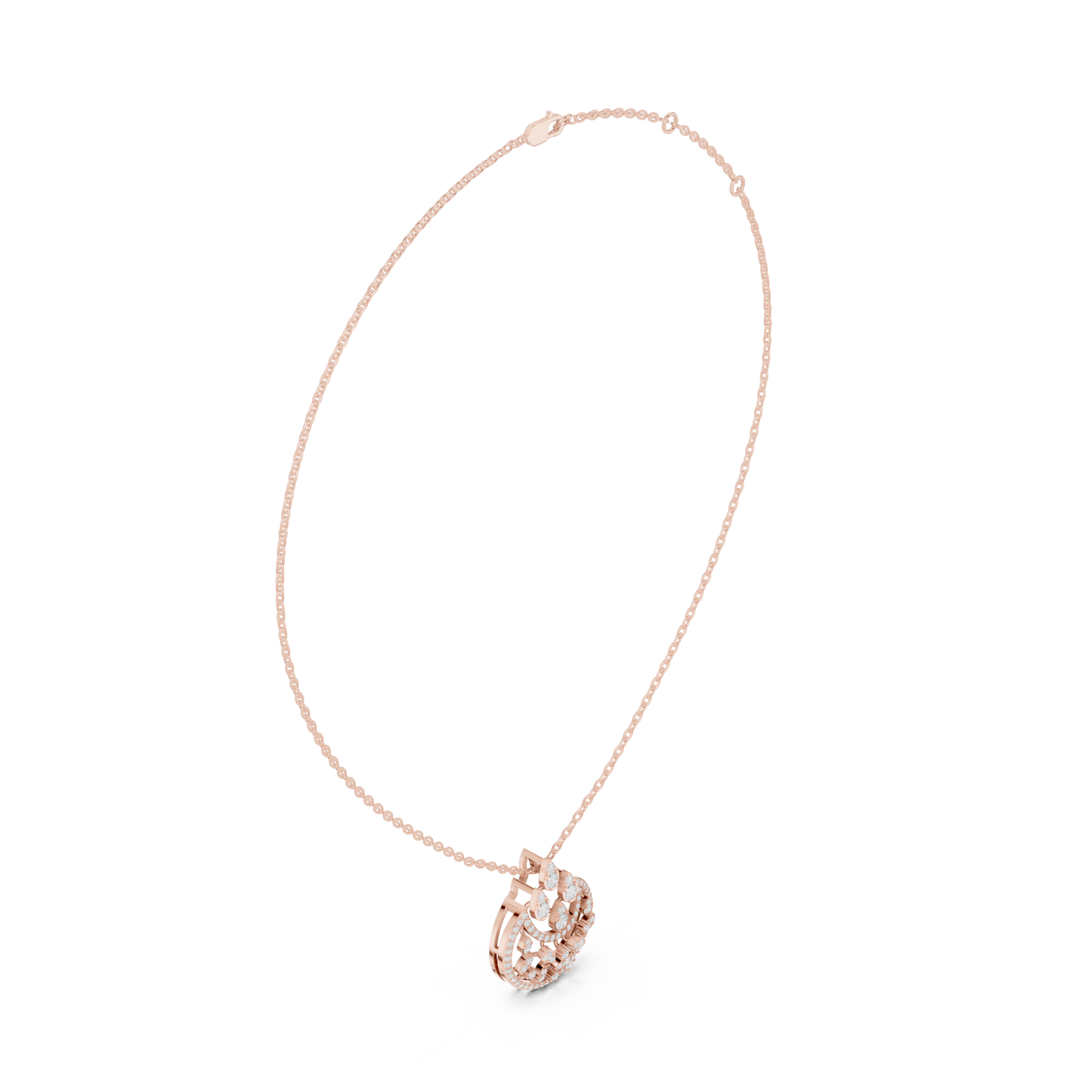 Lunar Awakening – Blooming Lab Diamond Crescent Pendant For Women