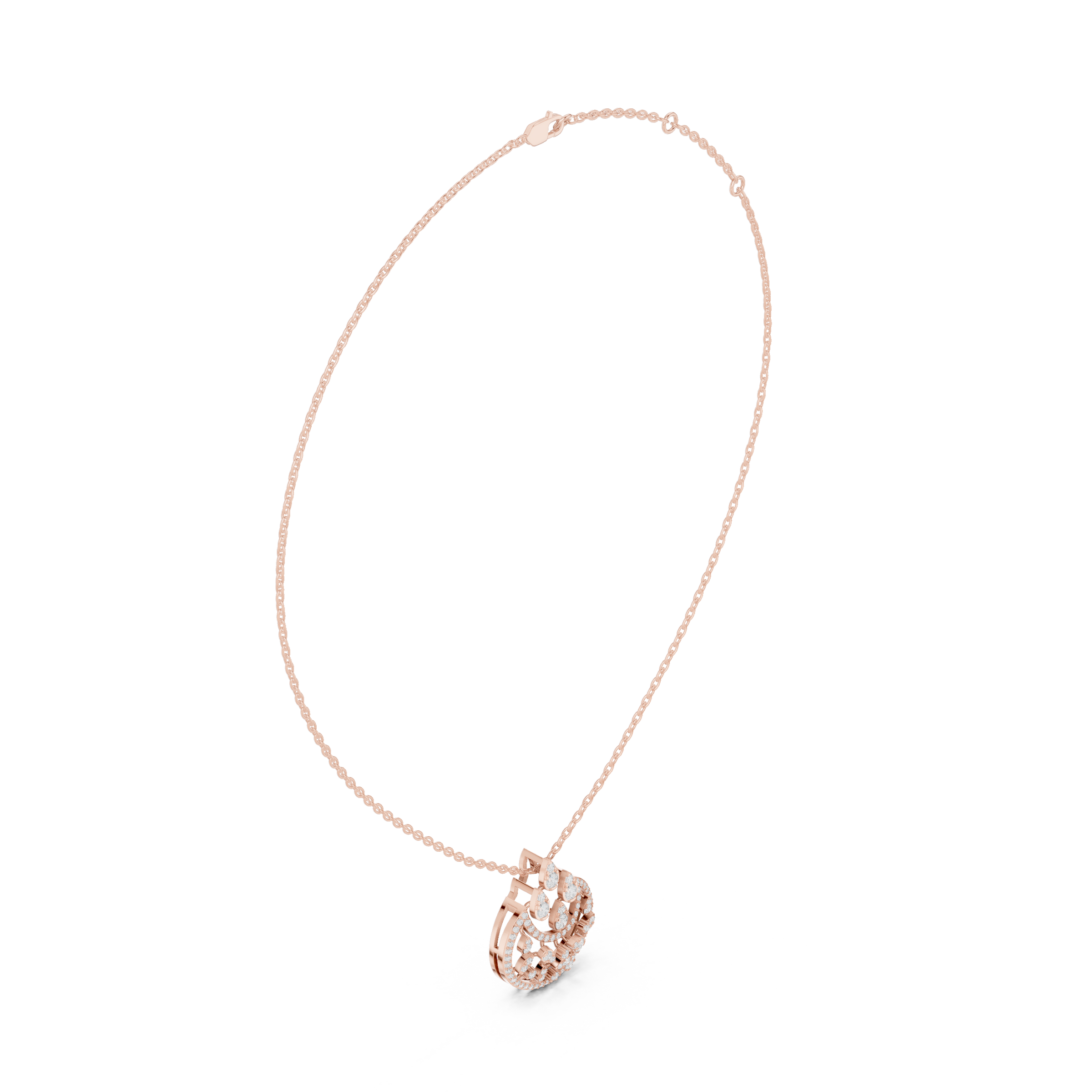 Lunar Awakening – Blooming Lab Diamond Crescent Pendant For Women