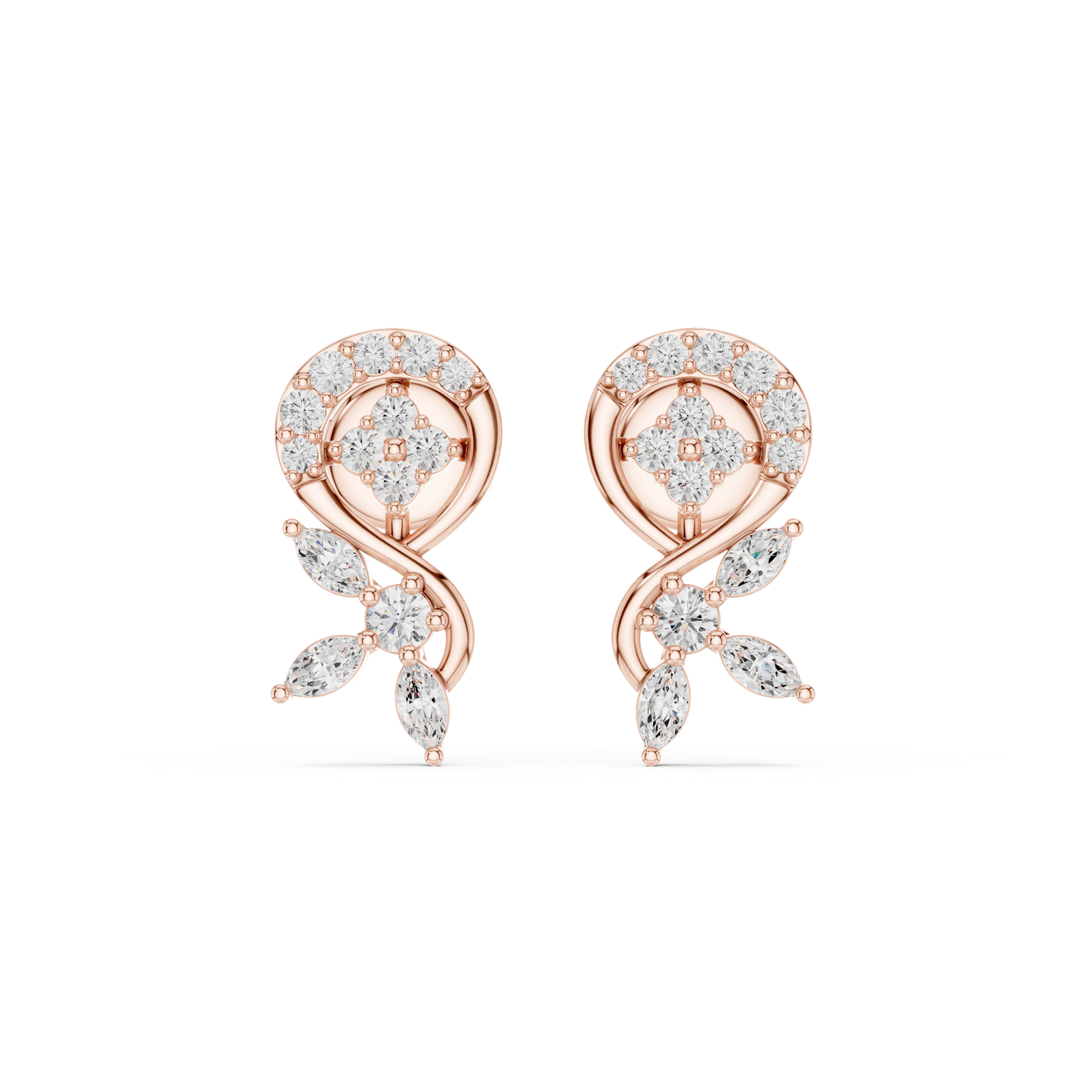 Paisley Leaves Lab Diamonds Stud Earrings