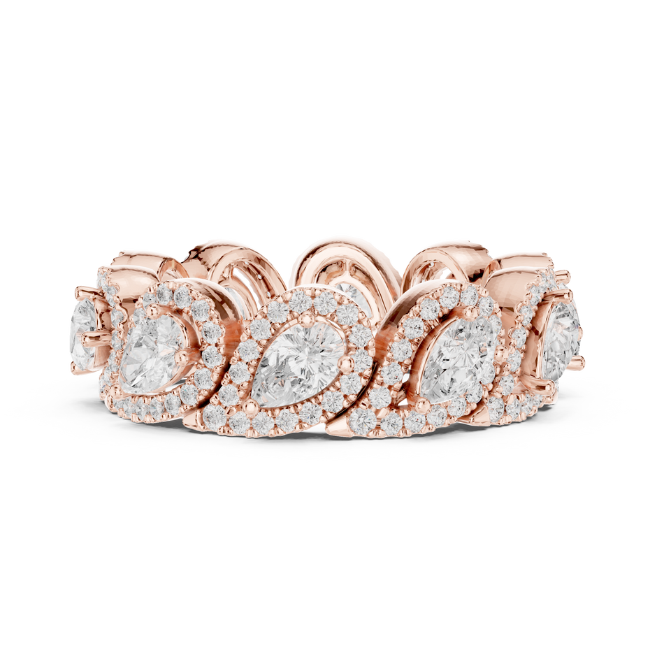 Pear Lab Diamond Halo Band Ring in Rose Gold