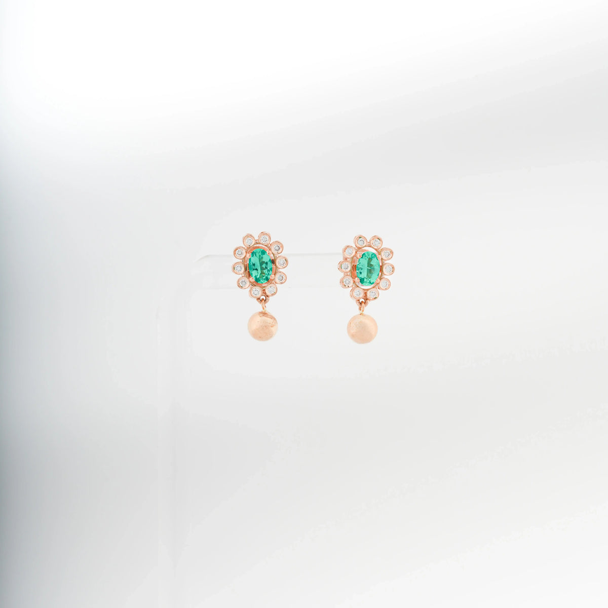 Esmera Oval Green Gemstone Halo Pearl Drop Earrings