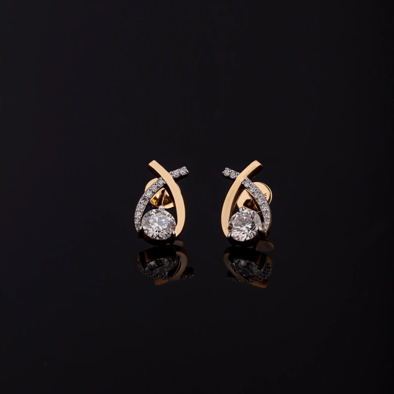 Orbit Crossover Round Diamond Stud Earrings