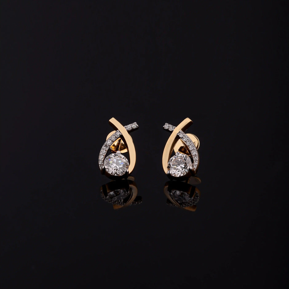 Orbit Crossover Round Diamond Stud Earrings