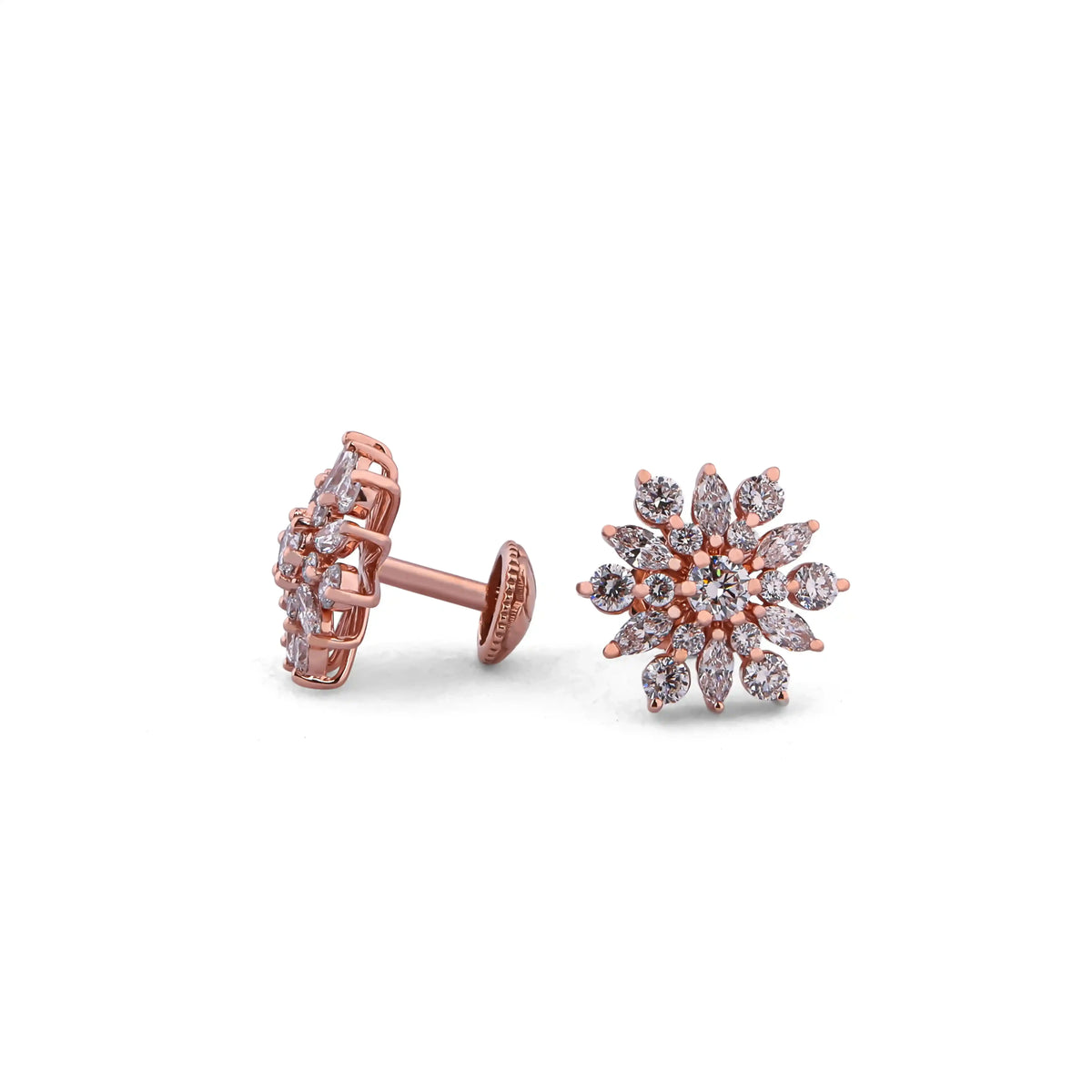 Aster Marquise & Round Diamond Cluster Stud Earrings