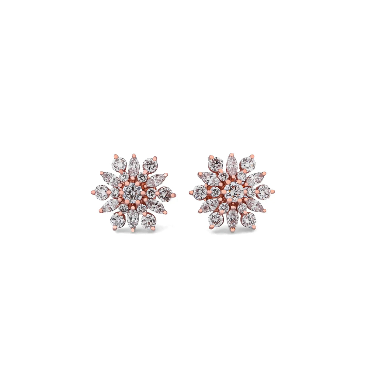 Aster Marquise & Round Diamond Cluster Stud Earrings