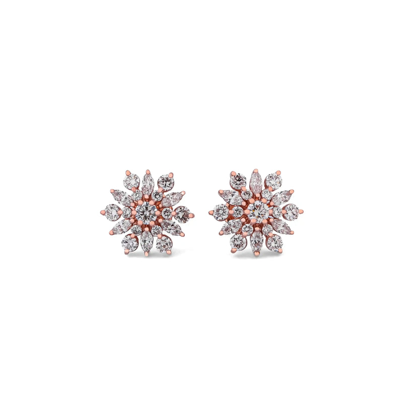 Aster Marquise & Round Diamond Cluster Stud Earrings