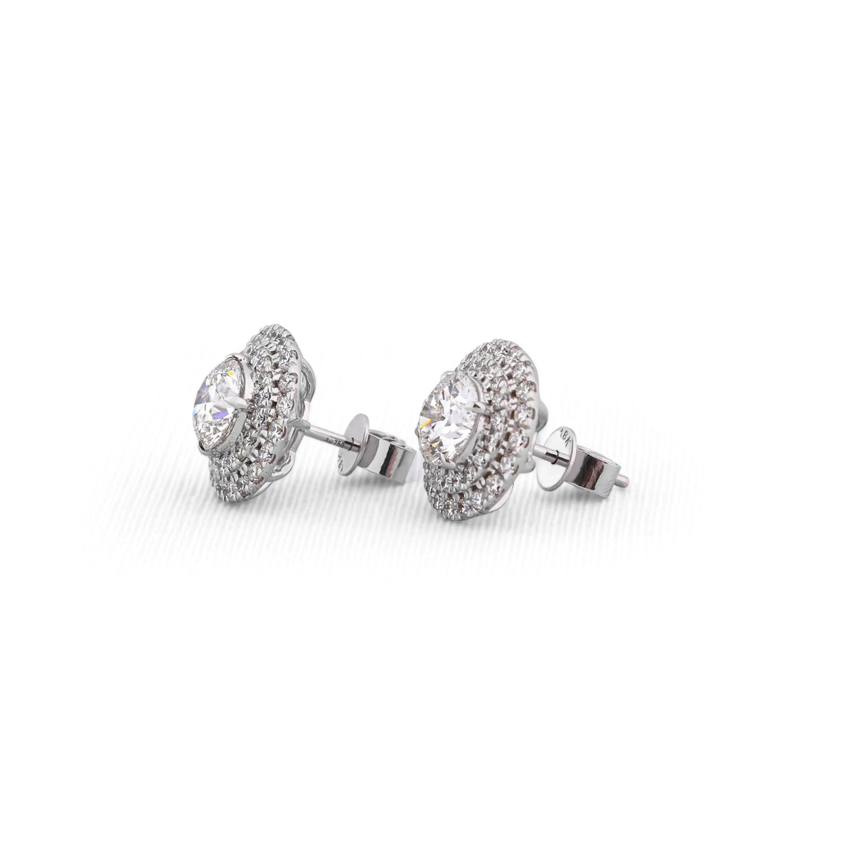 Aureole Round Double-Halo Diamond Stud Earrings
