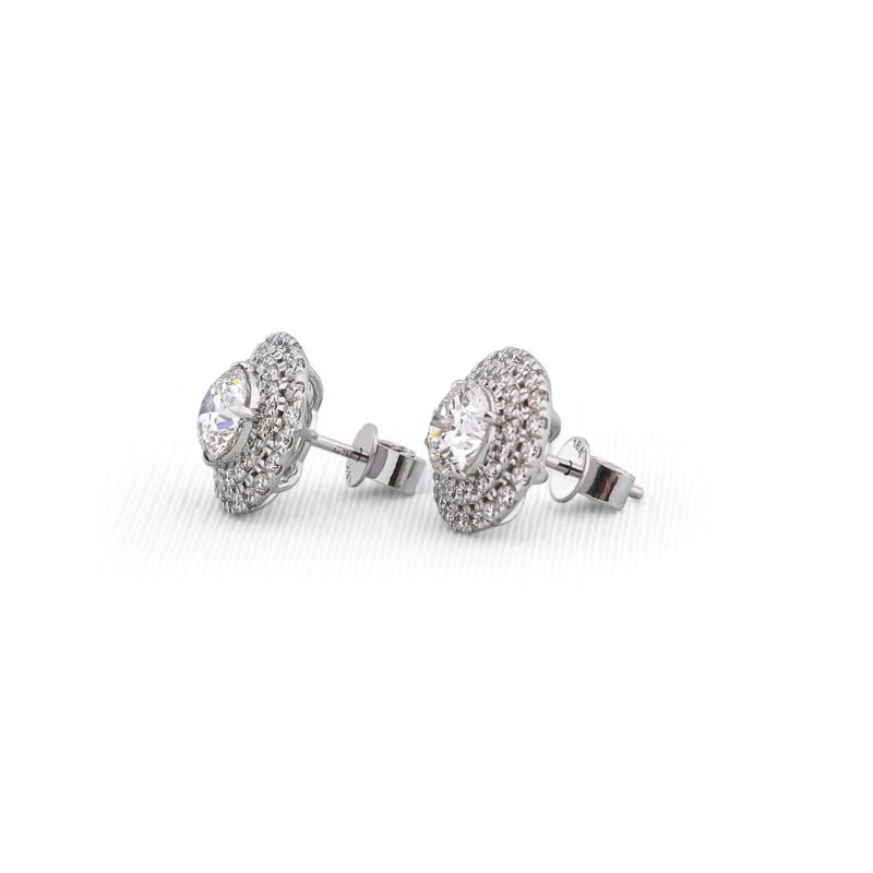 Aureole Round Double-Halo Diamond Stud Earrings