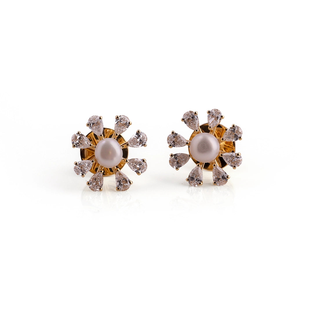 Gemstone Accent Diamond Statement Stud Earrings