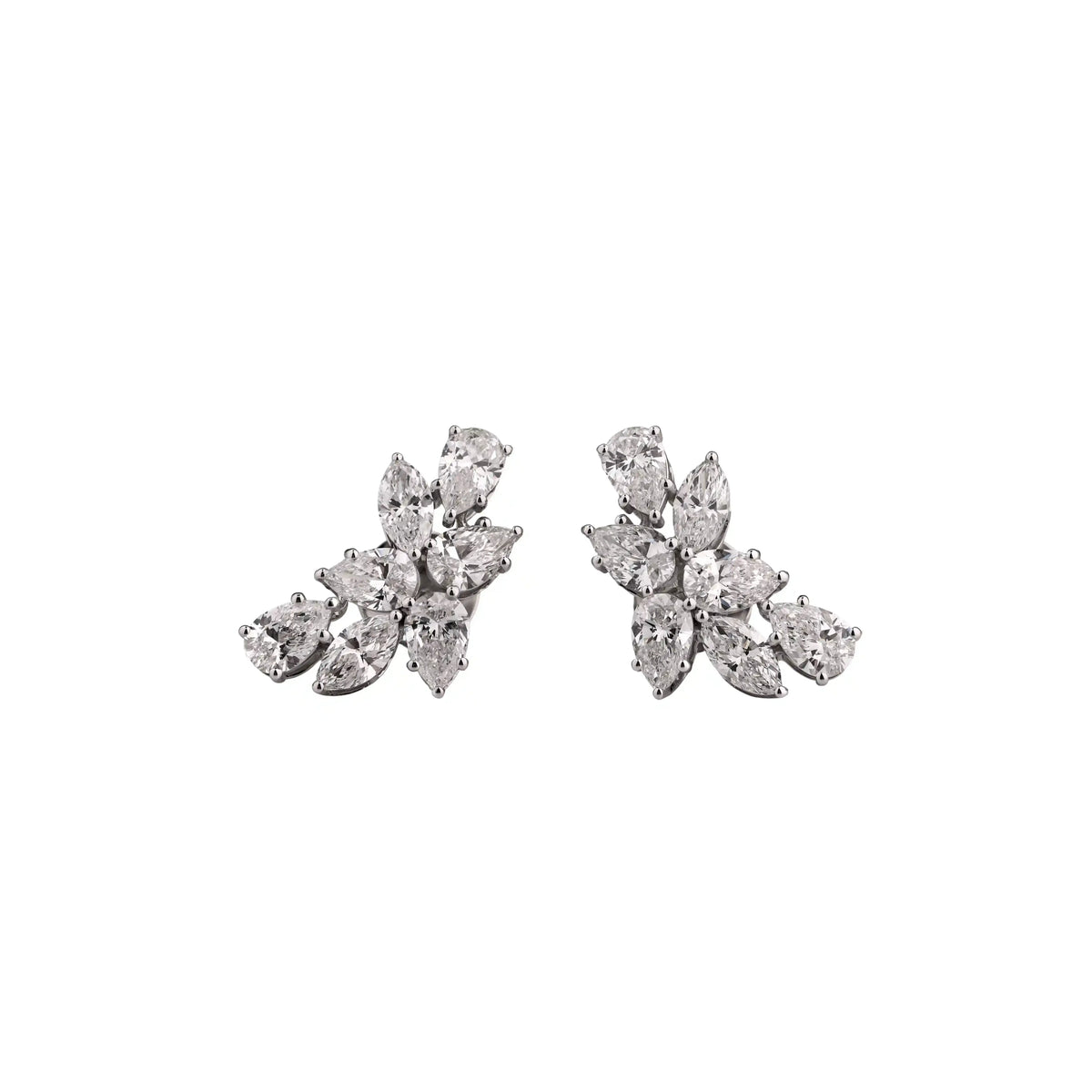 Petalia Pear & Marquise Diamond Cluster Stud Earrings