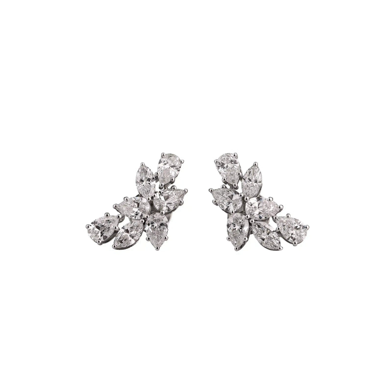 Petalia Pear & Marquise Diamond Cluster Stud Earrings