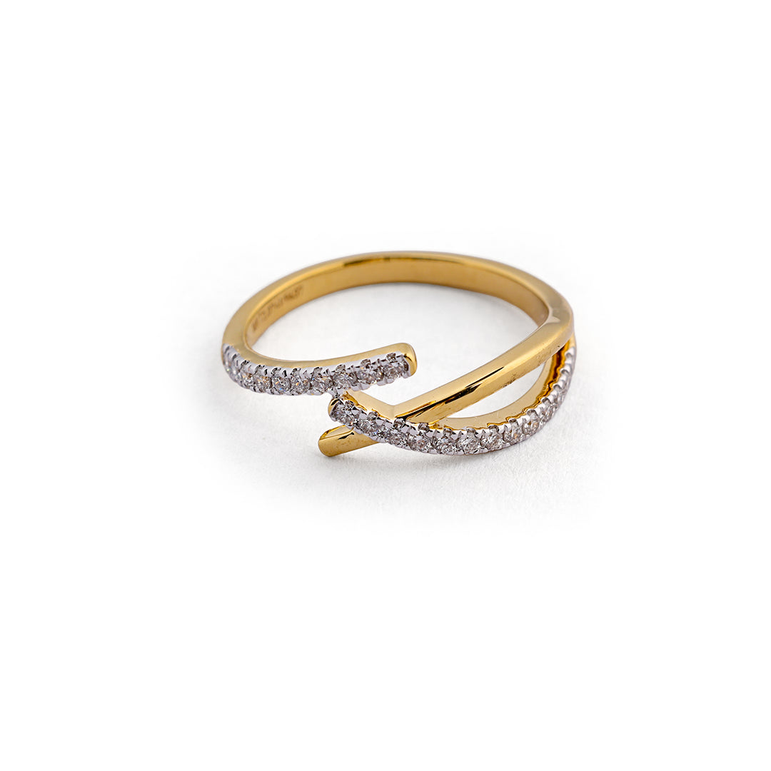 Crossover pavé open lab-grown diamond ring angled view