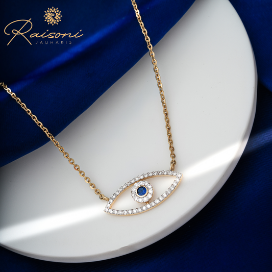 Blue Evil Eye Lab Diamond Pendant With Chain in Gold