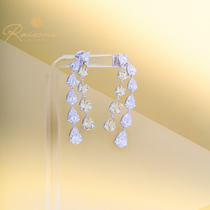Long Drop Dancing Earring in Pear Lab Diamond and Yellow Sapphire