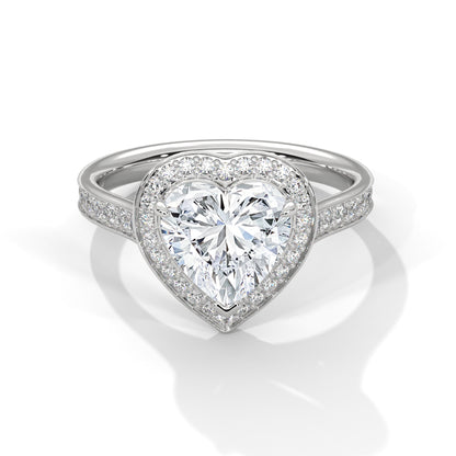 2 Carat Heart Shape Lab Grown Diamond Ring | Solitaire Halo Engagement & Anniversary Ring Gift for Women