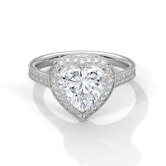 2 Carat Heart Shape Lab Grown Diamond Ring | Solitaire Halo Engagement & Anniversary Ring Gift for Women