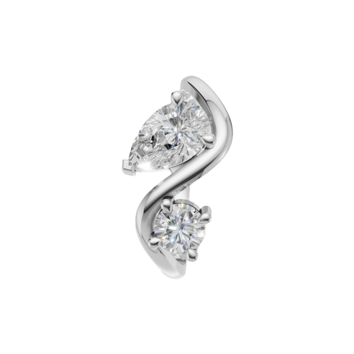 Elegant Twist Toi et Moi Lab Grown Diamond Ring | Pear & Round Cut | Luxury Crossover Design