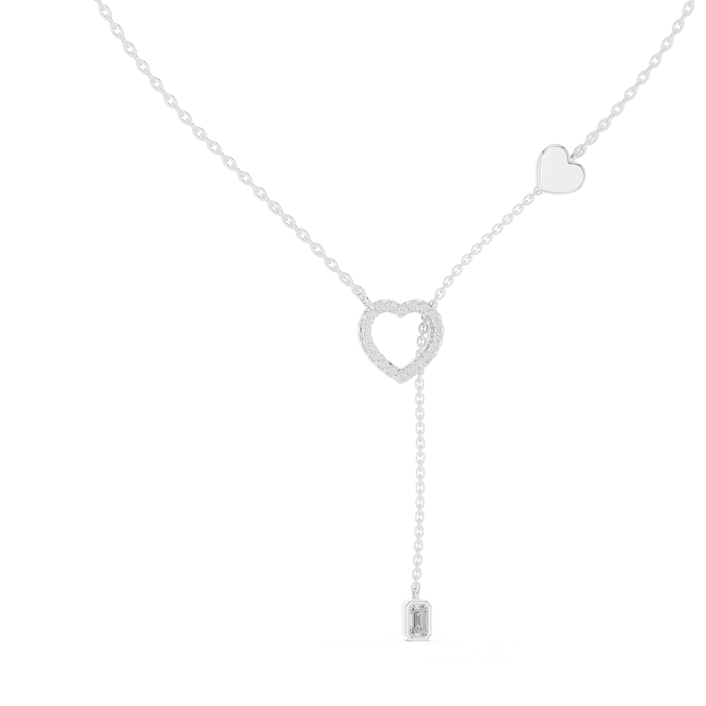 Double Heart Y Necklace with Lab Diamond – Romantic Lariat Chain for Women | Love Pendant for Rich & Classy Gifting