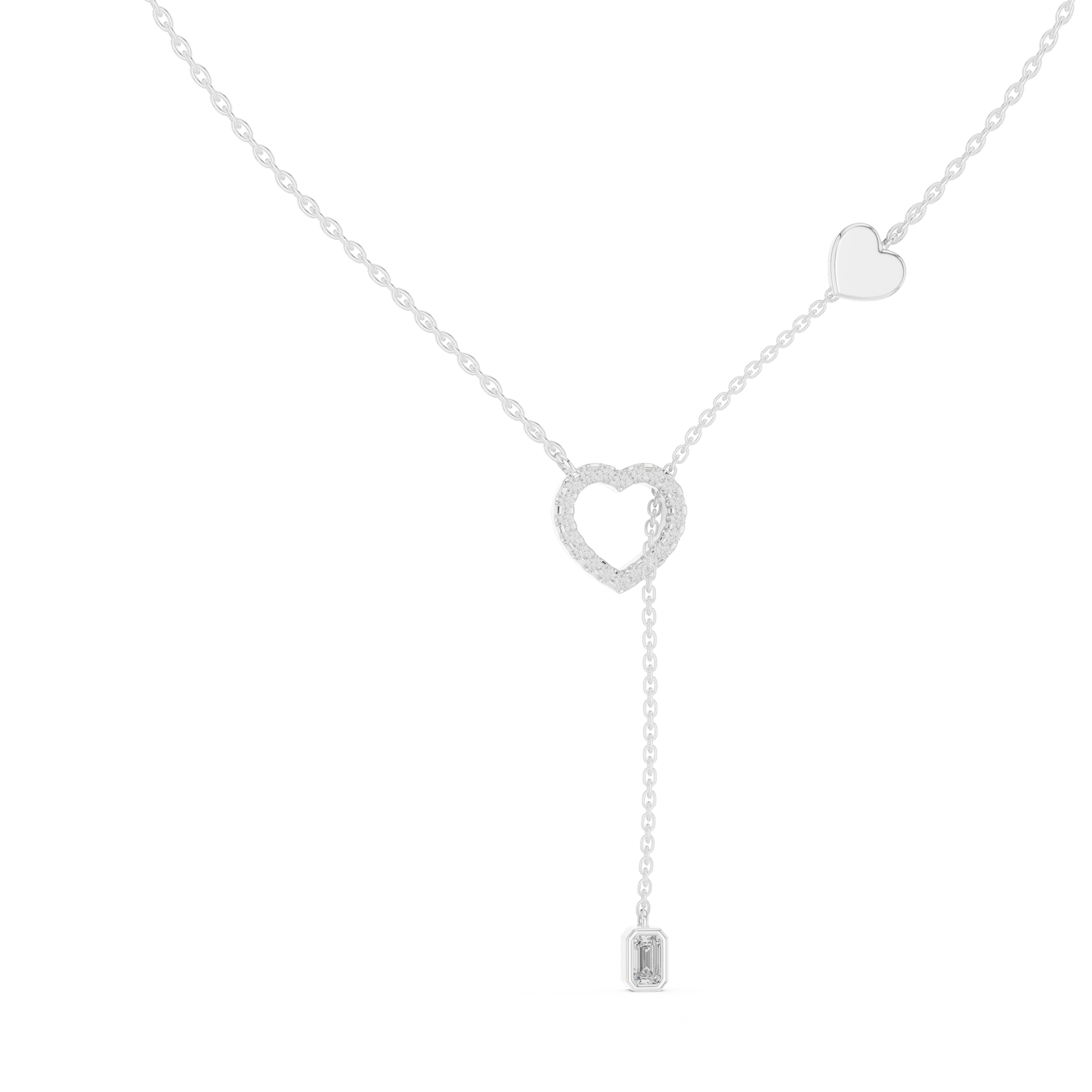 Double Heart Y Necklace with Lab Diamond – Romantic Lariat Chain for Women | Love Pendant for Rich & Classy Gifting