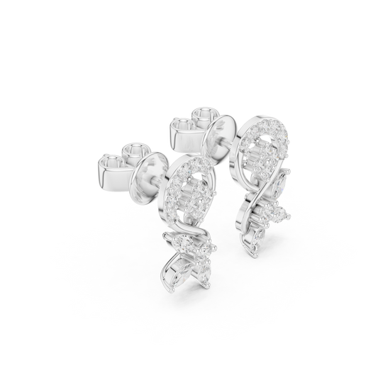 Paisley Leaves Lab Diamonds Stud Earrings