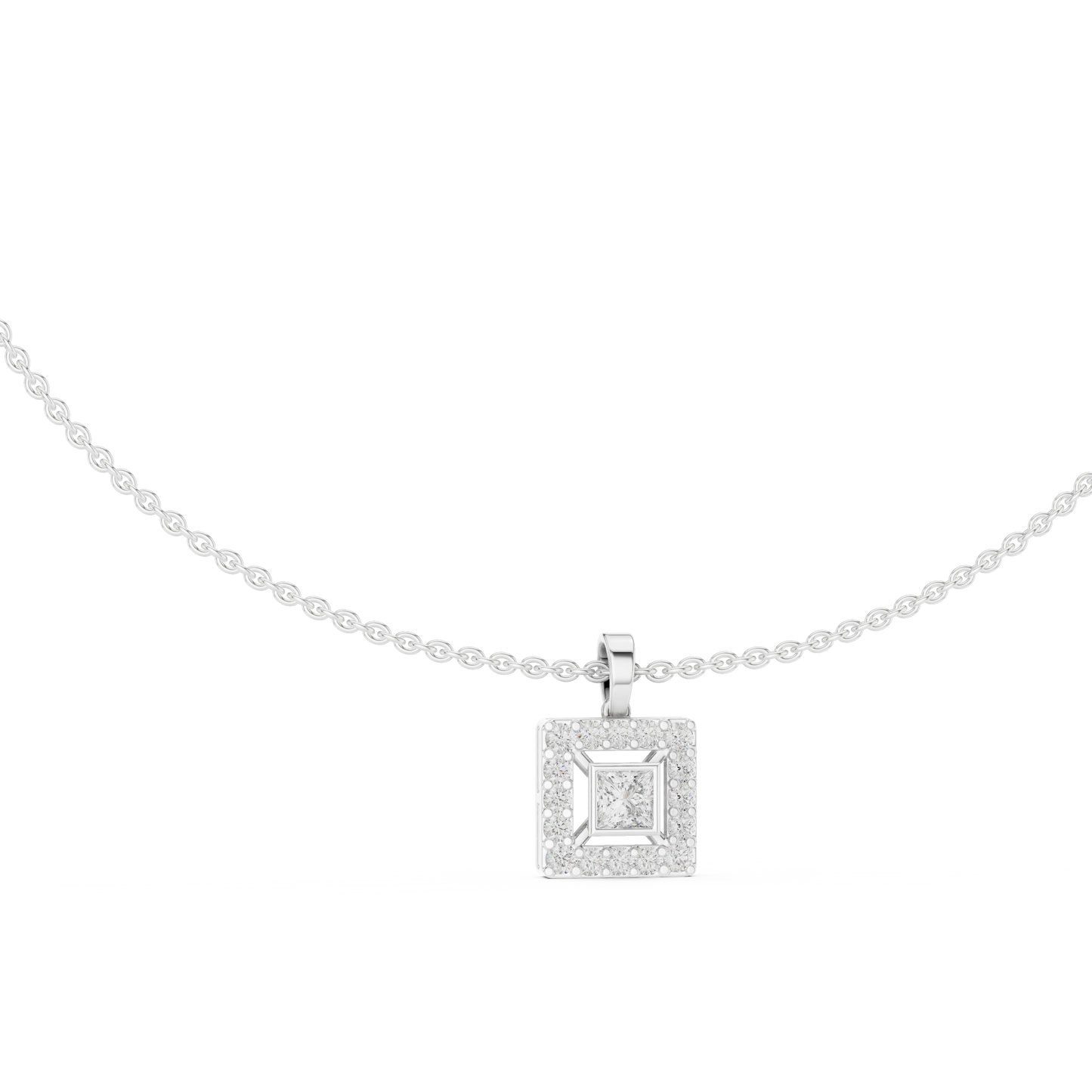 Royal Minimalism Halo Princess Pendant Necklace in Lab Diamonds