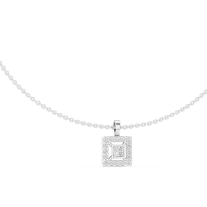 Royal Minimalism Halo Princess Pendant Necklace in Lab Diamonds