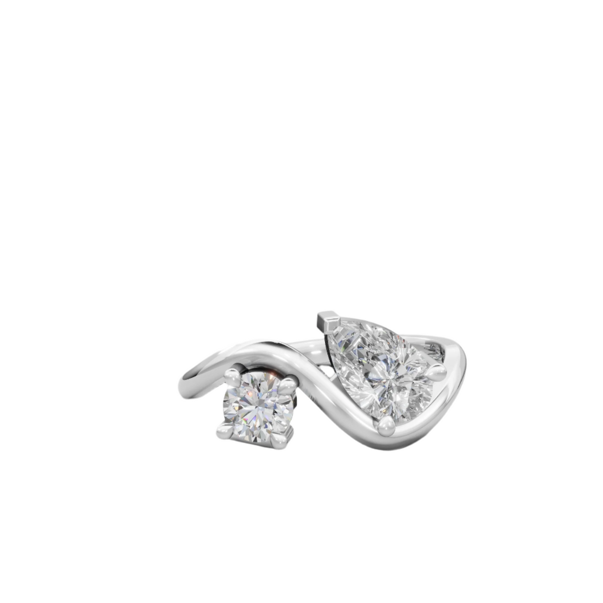 Elegant Twist Toi et Moi Lab Grown Diamond Ring | Pear & Round Cut | Luxury Crossover Design