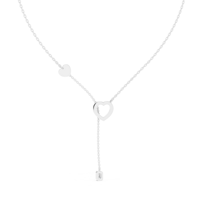 Double Heart Y Necklace with Lab Diamond – Romantic Lariat Chain for Women | Love Pendant for Rich & Classy Gifting