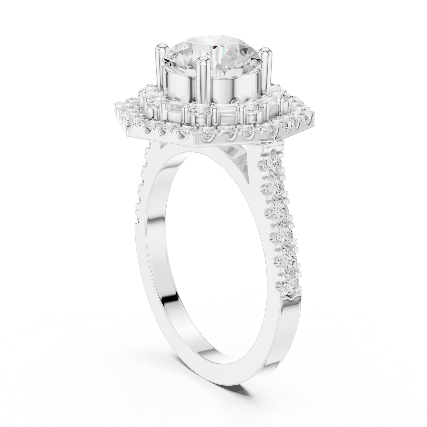 1.5 Carat Lab Grown Diamond Hexagon Double Halo Engagement Bridal Ring