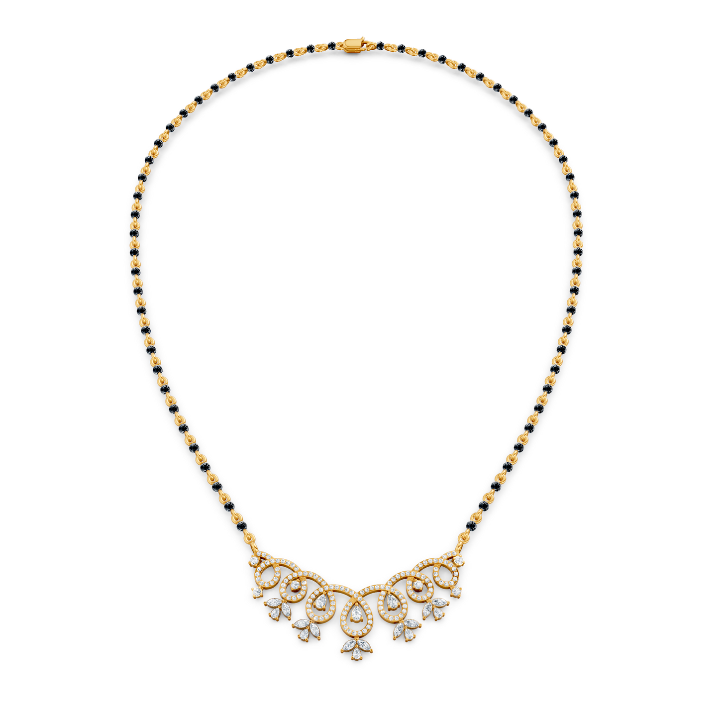 Looped Curves With Pear Shapes Lab Diamond Teardrop Mangalsutra For Women