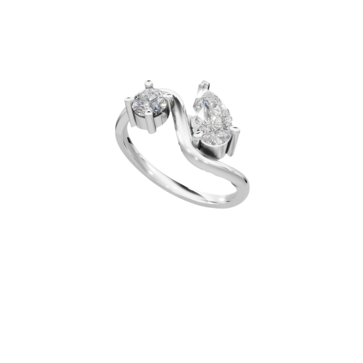 Elegant Twist Toi et Moi Lab Grown Diamond Ring | Pear & Round Cut | Luxury Crossover Design