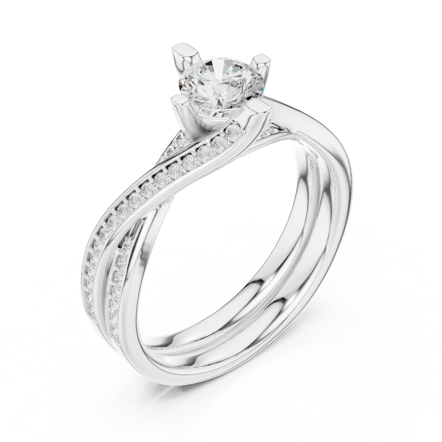 1 Carat Solitaire Lab Grown Diamond Engagement Ring With Twisted Band