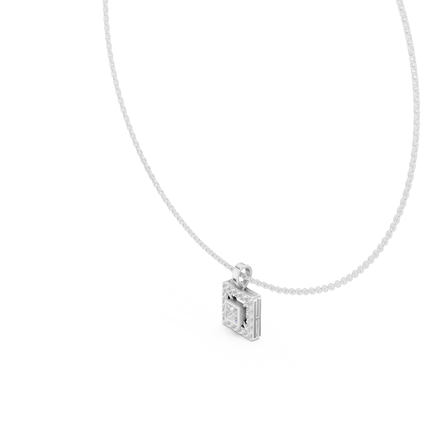 Royal Minimalism Halo Princess Pendant Necklace in Lab Diamonds