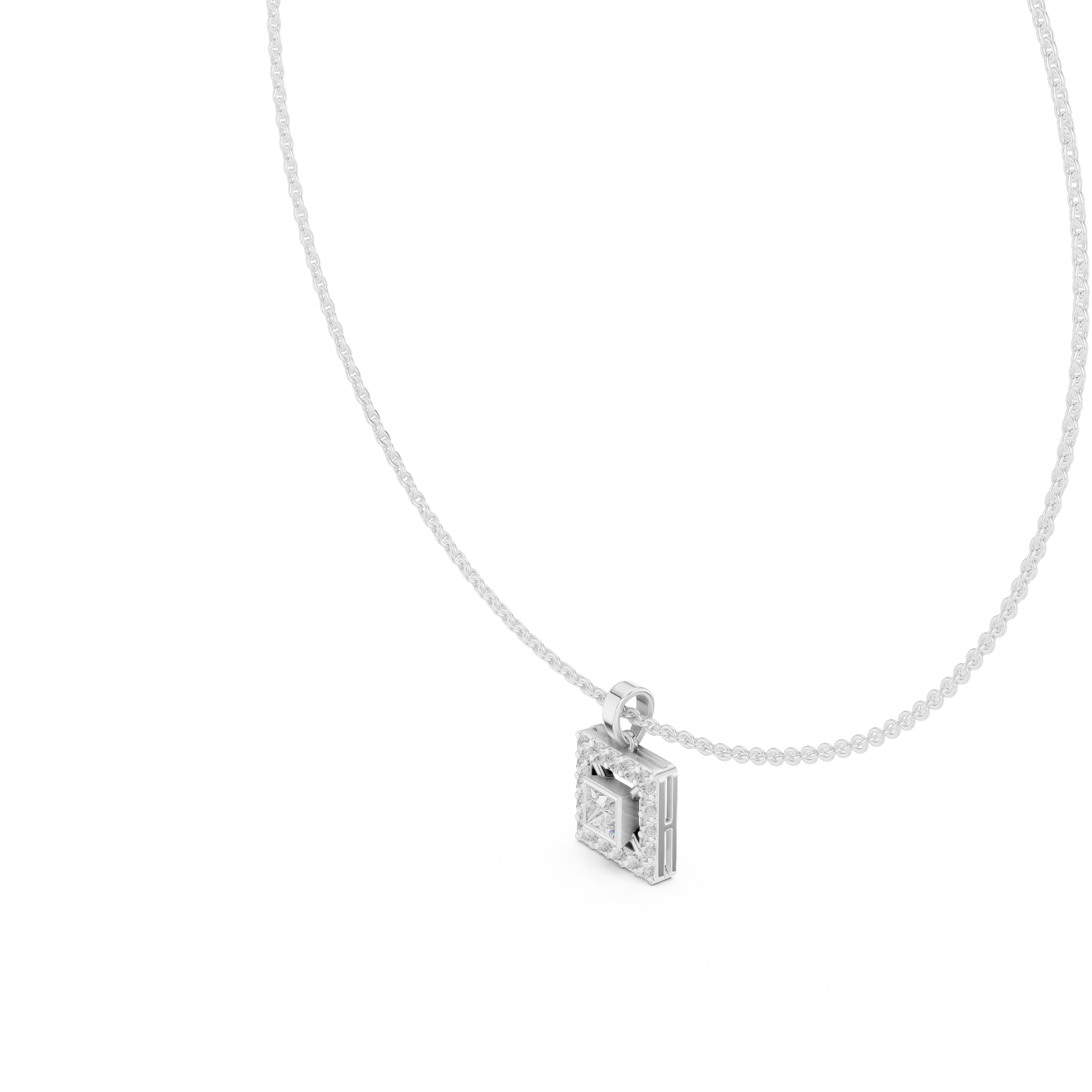 Royal Minimalism Halo Princess Pendant Necklace in Lab Diamonds