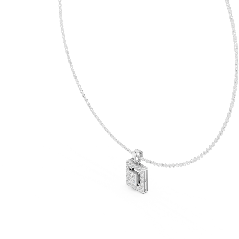 Royal Minimalism Halo Princess Pendant Necklace in Lab Diamonds