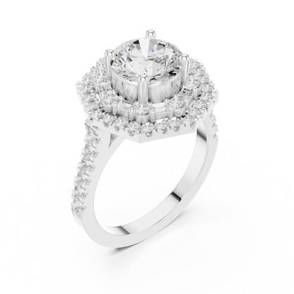 1.5 Carat Lab Grown Diamond Hexagon Double Halo Engagement Bridal Ring