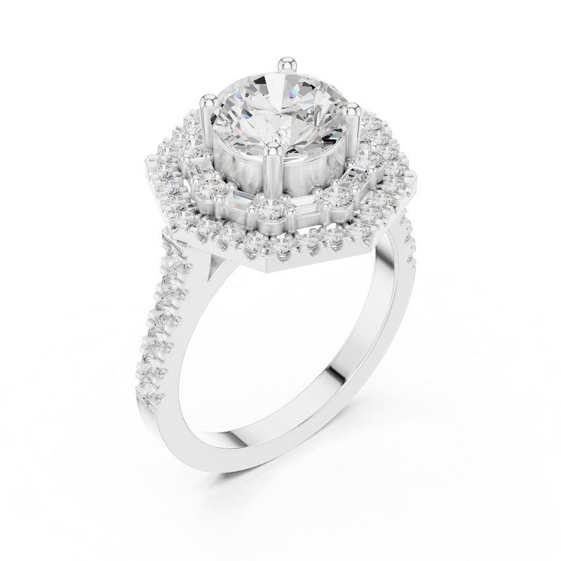 1.5 Carat Lab Grown Diamond Hexagon Double Halo Engagement Bridal Ring