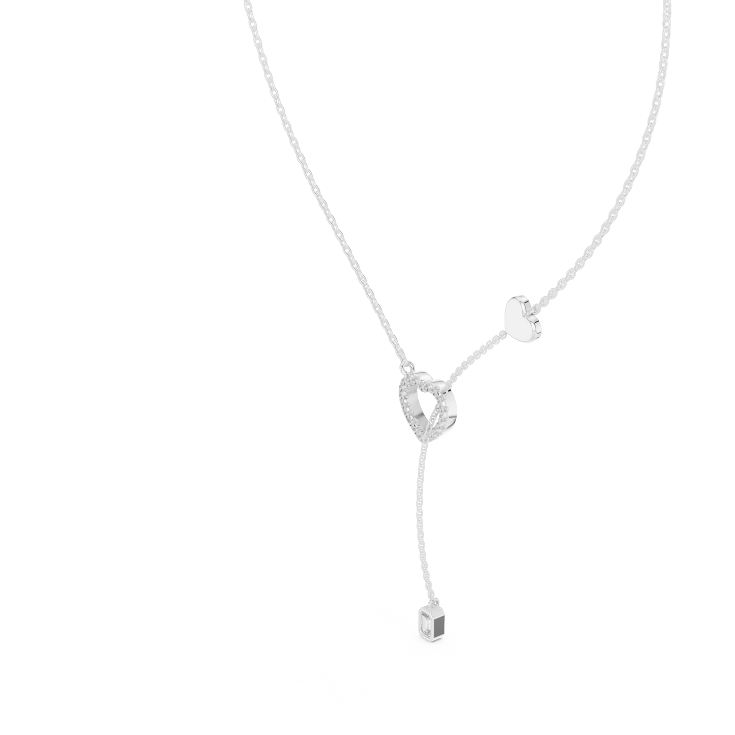 Double Heart Y Necklace with Lab Diamond – Romantic Lariat Chain for Women | Love Pendant for Rich & Classy Gifting